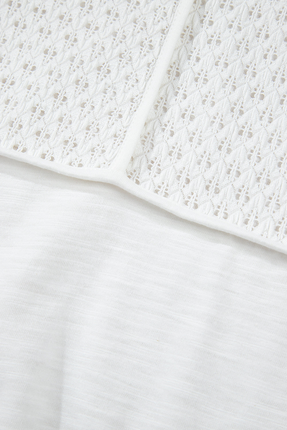 White Eyelet Patchwork High Low Hem V Neck Oversized Top Long Sleeve Tops JT's Designer Fashion