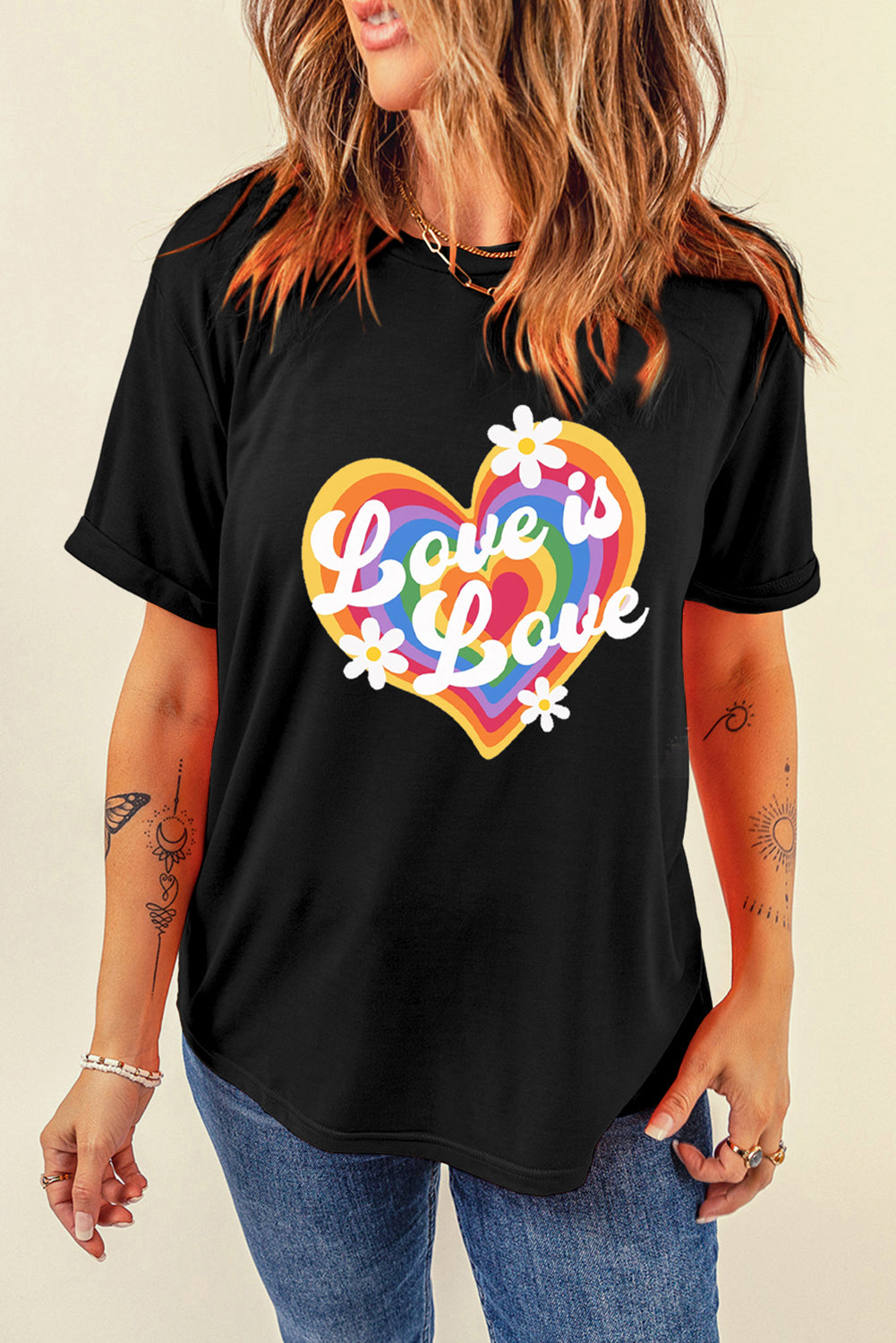 Black Love is Love Rainbow Heart Graphic Crewneck Tee Graphic Tees JT's Designer Fashion