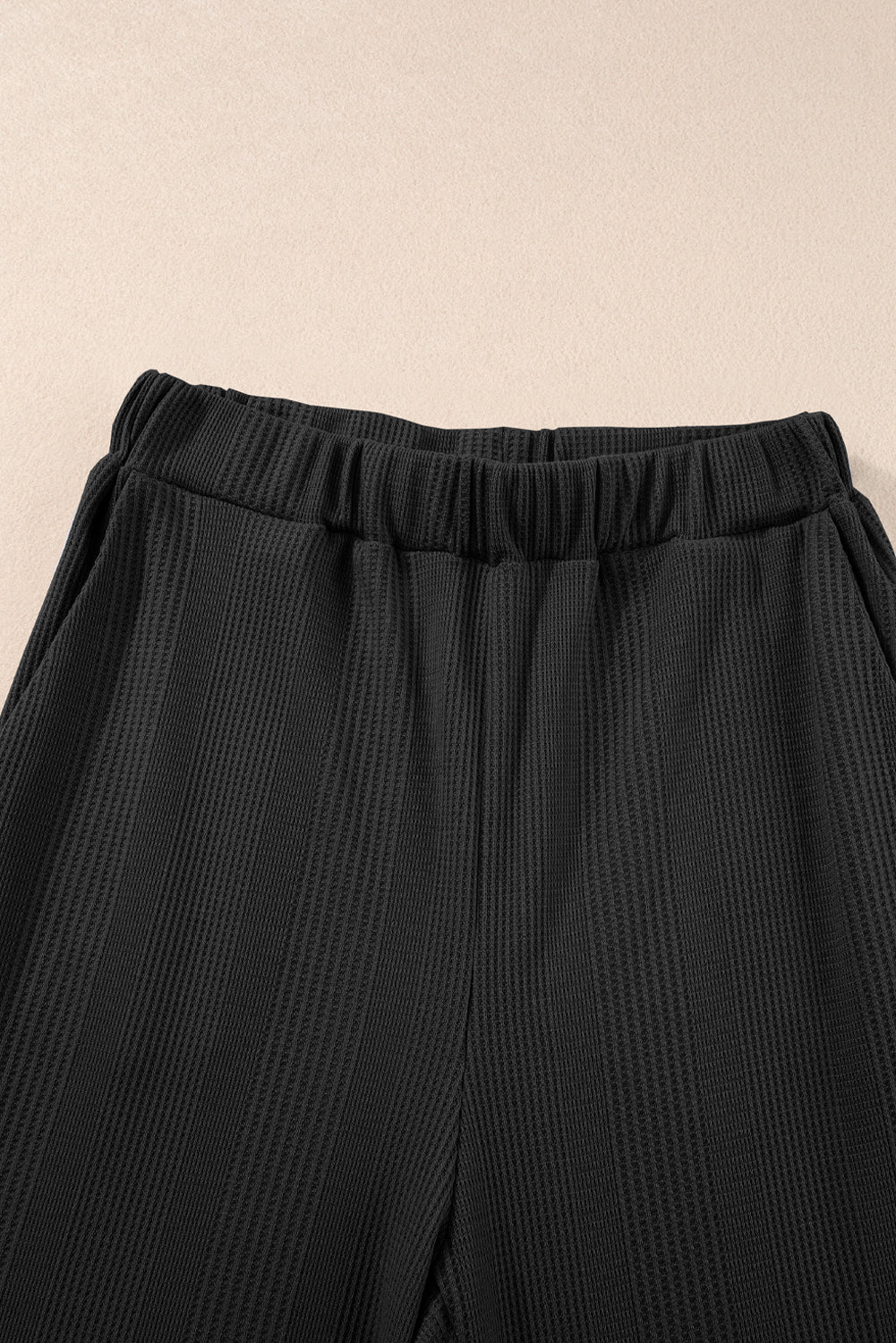 Black Solid Color Ribbed Ruffle Tank Top and Pants Set Pant Sets JT's Designer Fashion