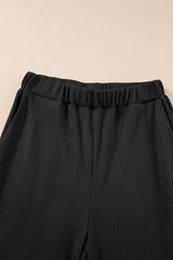 Black Solid Color Ribbed Ruffle Tank Top and Pants Set Pant Sets JT's Designer Fashion