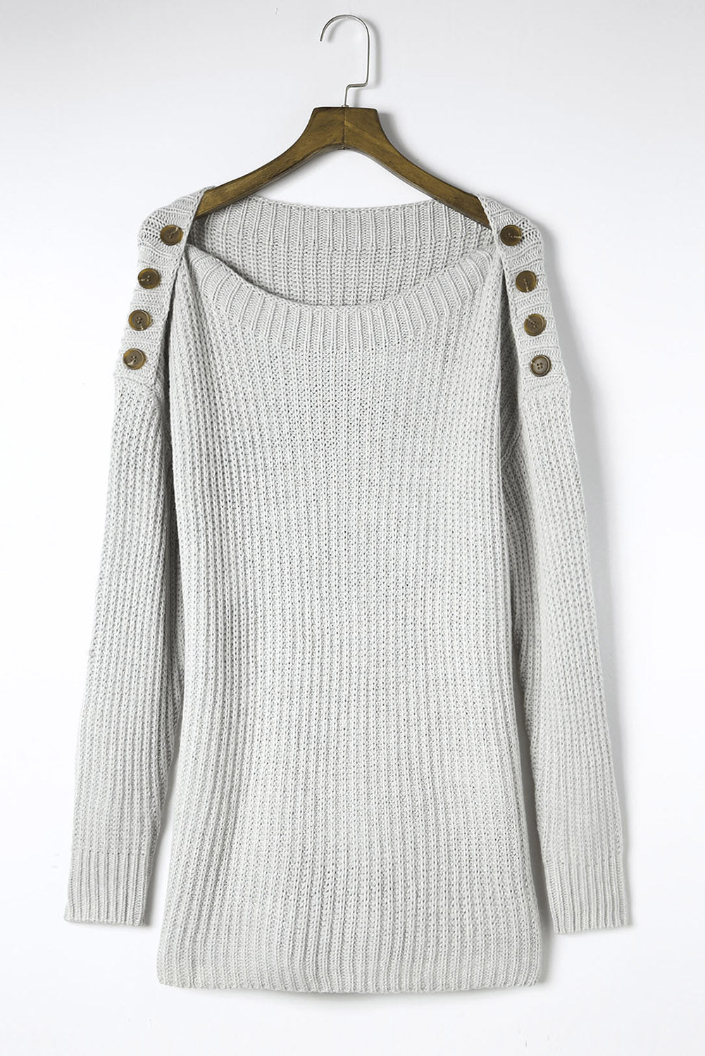 Gray Buttoned Drop Shoulder Oversized Sweater Sweaters & Cardigans JT's Designer Fashion