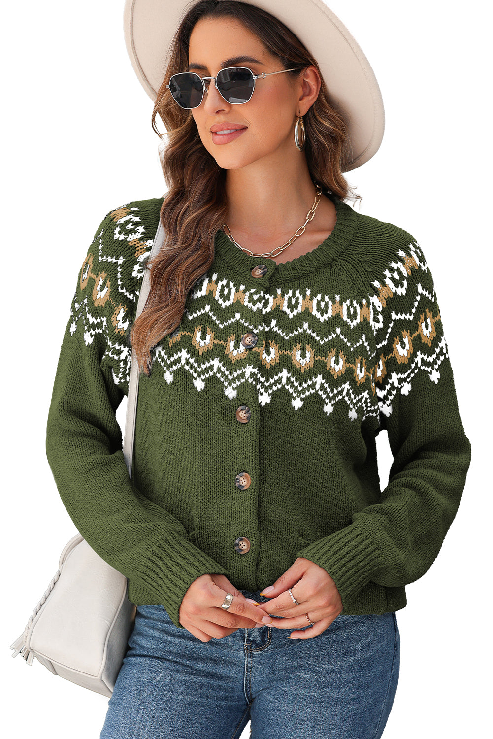 Moss Green Western Fashion Abstract Printed Cardigan Sweater Cardigans JT's Designer Fashion