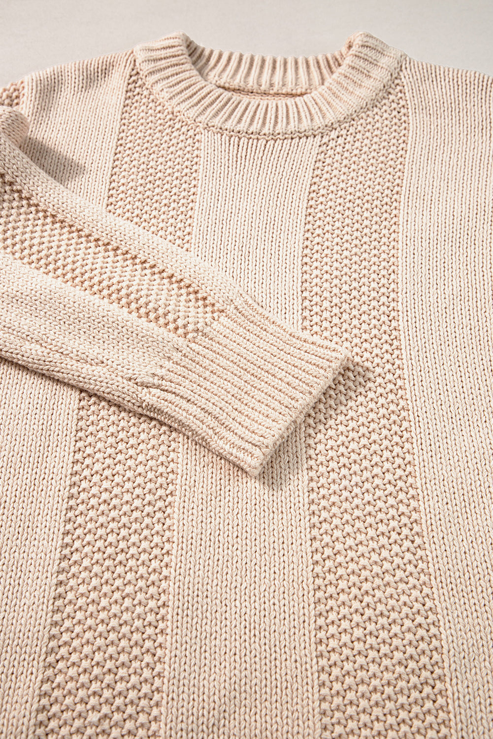Pale Khaki Solid Color Cable Knit Ribbed Loose Sweater Sweaters JT's Designer Fashion