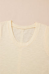 Beige Solid Color Tank Top and Smocked Waist Pants Set Pant Sets JT's Designer Fashion