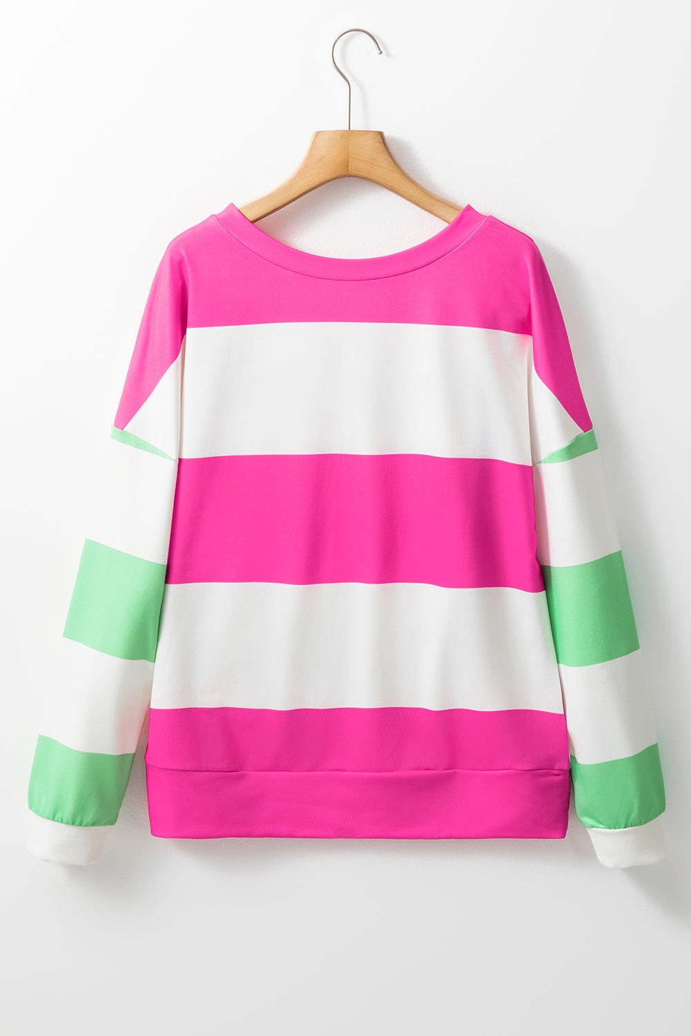 Rose Red Colorblock Striped Drop Shoulder Long Sleeve Top Long Sleeve Tops JT's Designer Fashion
