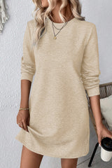 Apricot Solid Color Textured Long Sleeve Shift Dress Mini Dresses JT's Designer Fashion