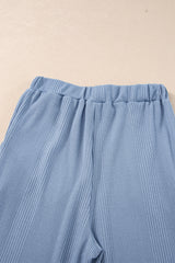 Beau Blue Solid Color Ribbed Ruffle Tank Top and Pants Set Pant Sets JT's Designer Fashion