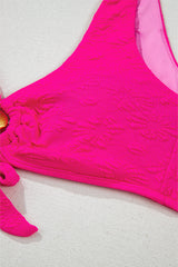 Rose Red Gold Shell Decor Wire-free Knotted 2pcs Bikini Swimsuit High Waisted Swimsuit JT's Designer Fashion