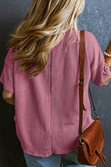 Rose Pink V Neck Patch Pocket Plus Size Corded T Shirt Plus Size JT's Designer Fashion