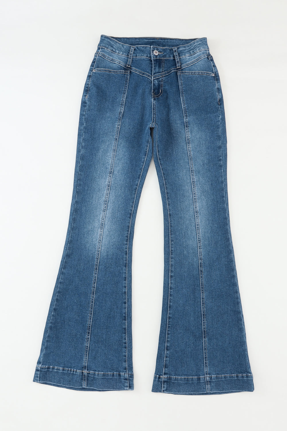 Blue High Waist Seam Stitching Pocket Flare Jeans Jeans JT's Designer Fashion