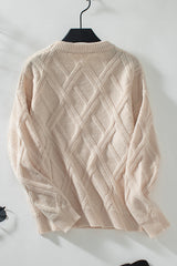 Apricot Diamond Pattern Textured Crew Neck Sweater Sweaters JT's Designer Fashion