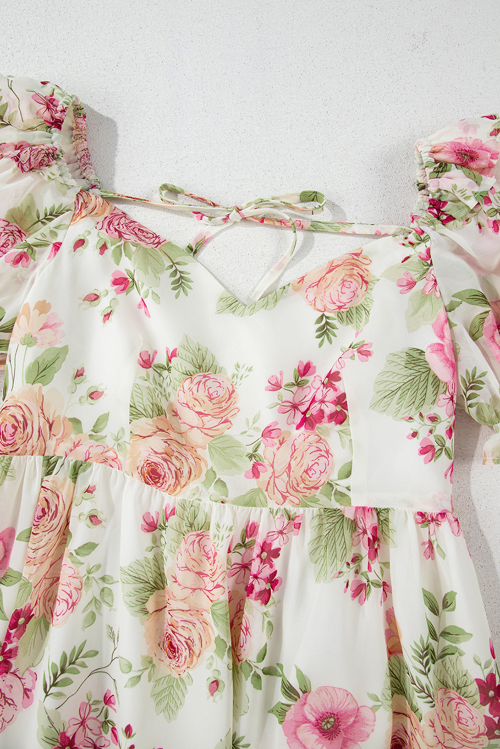White Vibrant Floral Bubble Sleeve Sweetheart Neck Ruffle Mini Dress Floral Dresses JT's Designer Fashion