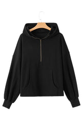 Black Fleece Lined Half Zipper Kangaroo Pockets Loose Hoodie Sweatshirts & Hoodies JT's Designer Fashion