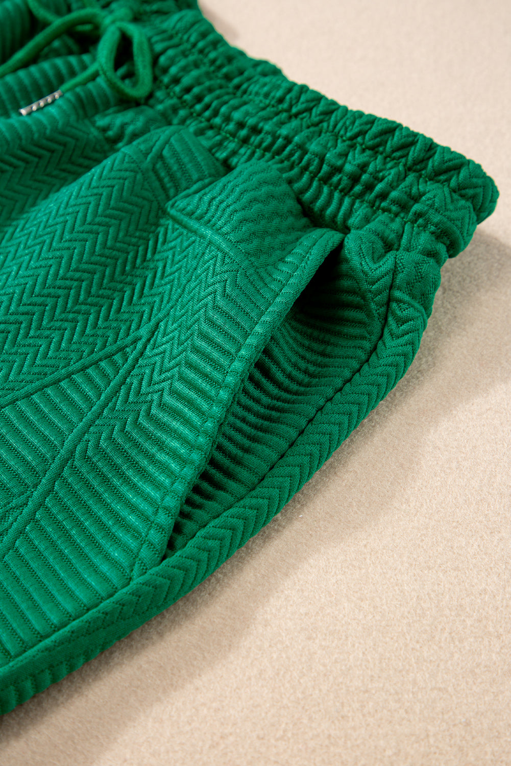 Dark Green Textured Ruffle Split Top and Drawstring Shorts Short Sets JT's Designer Fashion