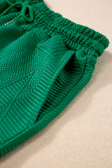 Dark Green Textured Ruffle Split Top and Drawstring Shorts Short Sets JT's Designer Fashion