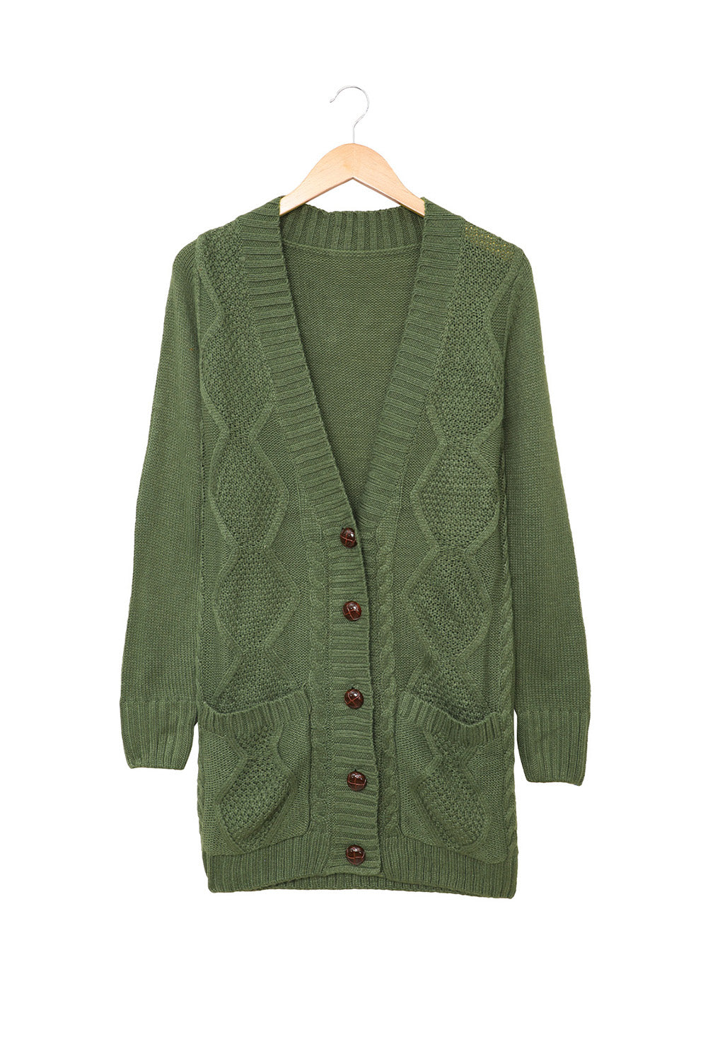 Green Front Pocket and Buttons Closure Cardigan Sweaters & Cardigans JT's Designer Fashion