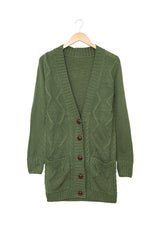 Green Front Pocket and Buttons Closure Cardigan Sweaters & Cardigans JT's Designer Fashion