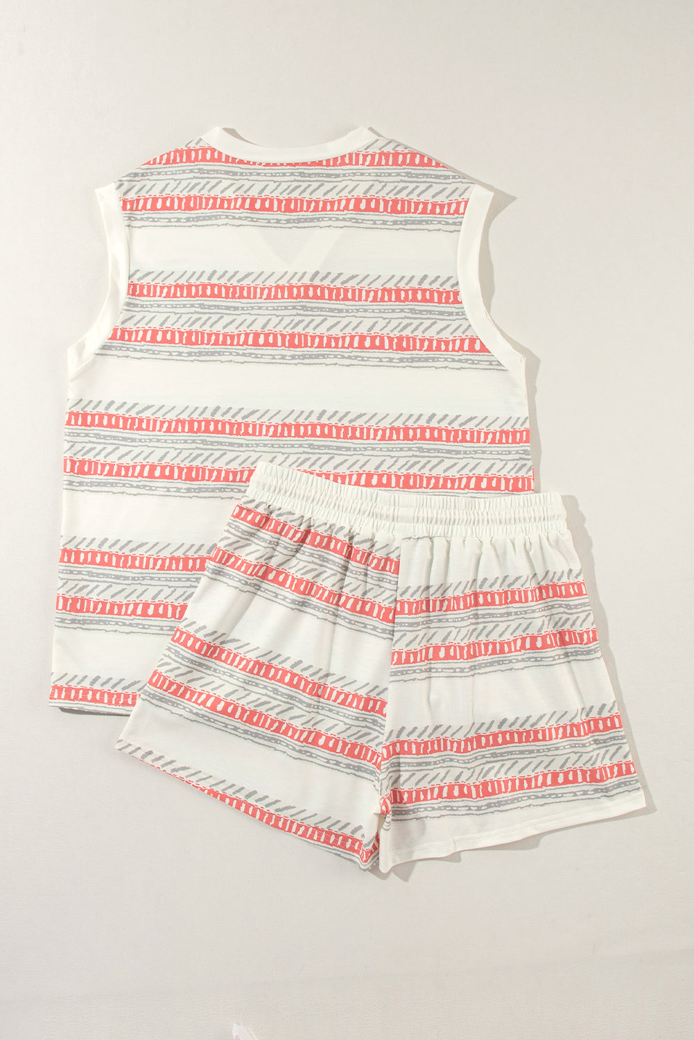 Beige Western Striped Print Casual Tank 2pcs Outfit Short Sets JT's Designer Fashion