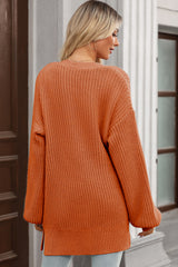 Gold Flame Button Front V Neck Chunky Cardigan Sweater Cardigans JT's Designer Fashion