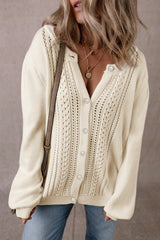 Apricot Pleated Sleeve Hollow Detail Button Sweater Cardigan Cardigans JT's Designer Fashion