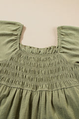 Grass Green Frilly Square Neck Flutter Sleeve Smocked High Waist Plus Size Dress Plus Size Mini Dresses JT's Designer Fashion