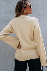 Parchment Solid Textured Knit Split Cuff Drop Shoulder Loose Sweater Sweaters JT's Designer Fashion