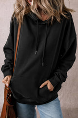 Black Fleece Lined Kangaroo Pocket Drawstring Chunky Hoodie Sweatshirts & Hoodies JT's Designer Fashion