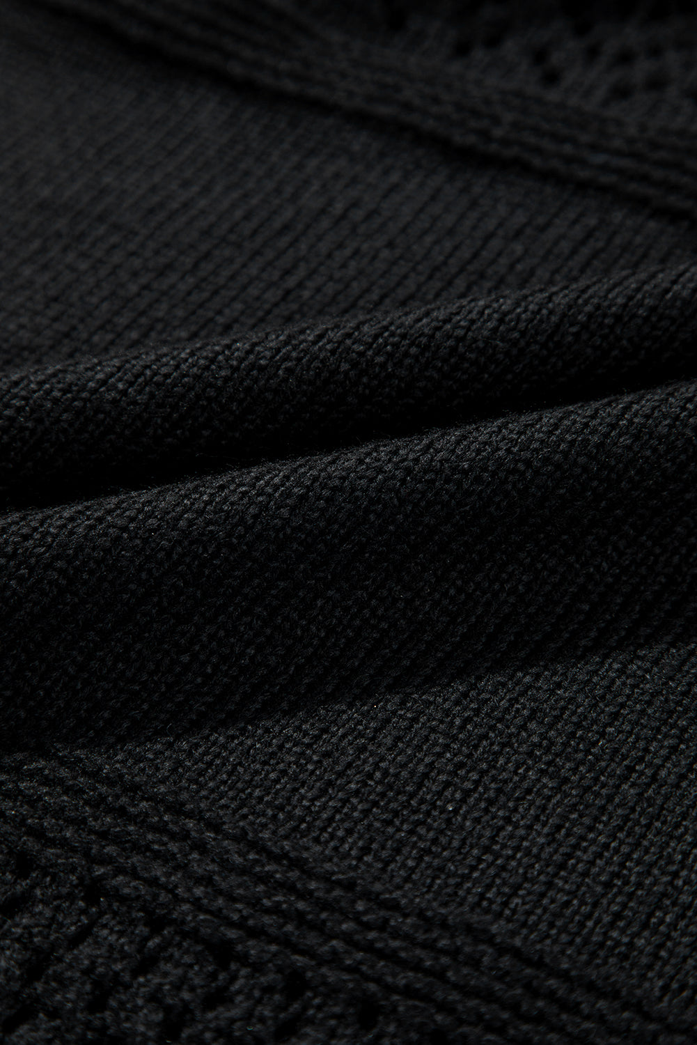 Black Eyelet Pattern Detail V Neck Drop Shoulder Sweater Sweaters JT's Designer Fashion