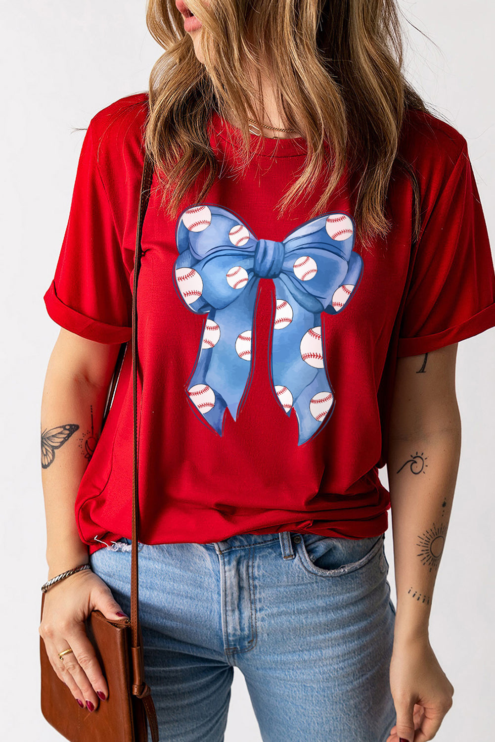 Red Rugby Bowknot Graphic Crew Neck Tee Graphic Tees JT's Designer Fashion