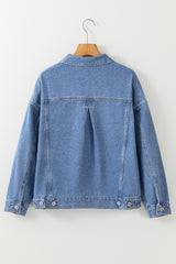 Light Blue Washed Oversize Pocketed Denim Jacket Denim Jackets JT's Designer Fashion