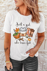 White Just A Girl Who Loves Fall Graphic T Shirt Graphic Tees JT's Designer Fashion