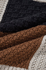 Multicolour Color Block Cable Knit Sleeve Buttons Collared Sweater Sweaters JT's Designer Fashion