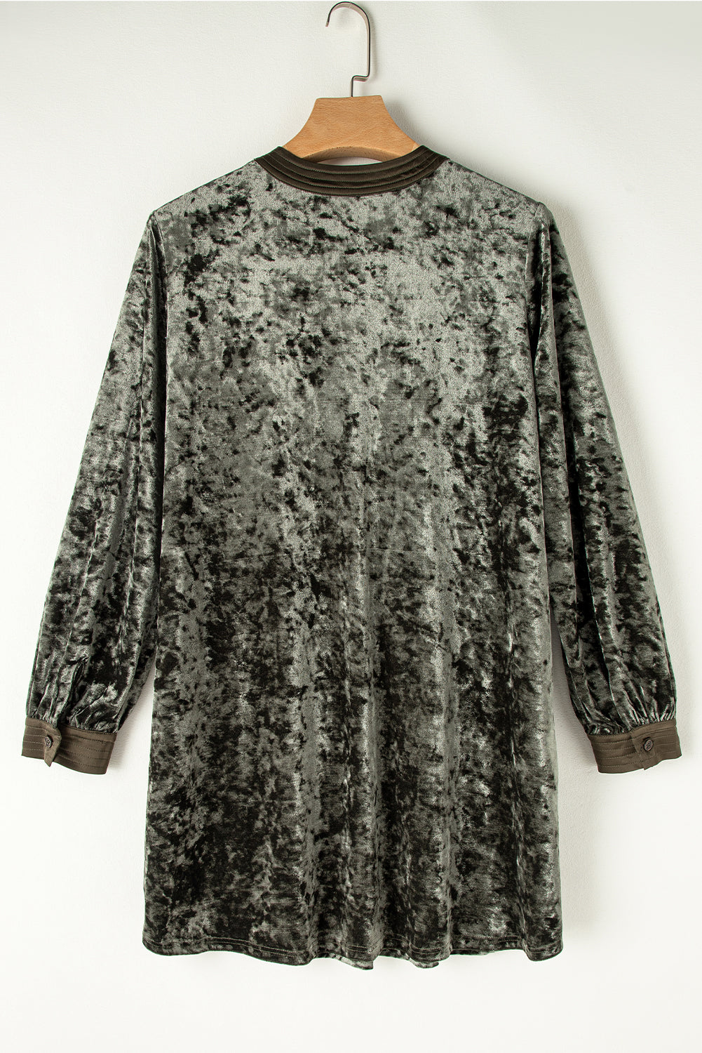 Jungle Green Velvet Long Sleeve V Neck Loose Dress with Pockets Mini Dresses JT's Designer Fashion