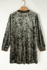 Jungle Green Velvet Long Sleeve V Neck Loose Dress with Pockets Mini Dresses JT's Designer Fashion