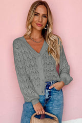Gray Lightweight Buttoned Front Crochet Cardigan Cardigans JT's Designer Fashion