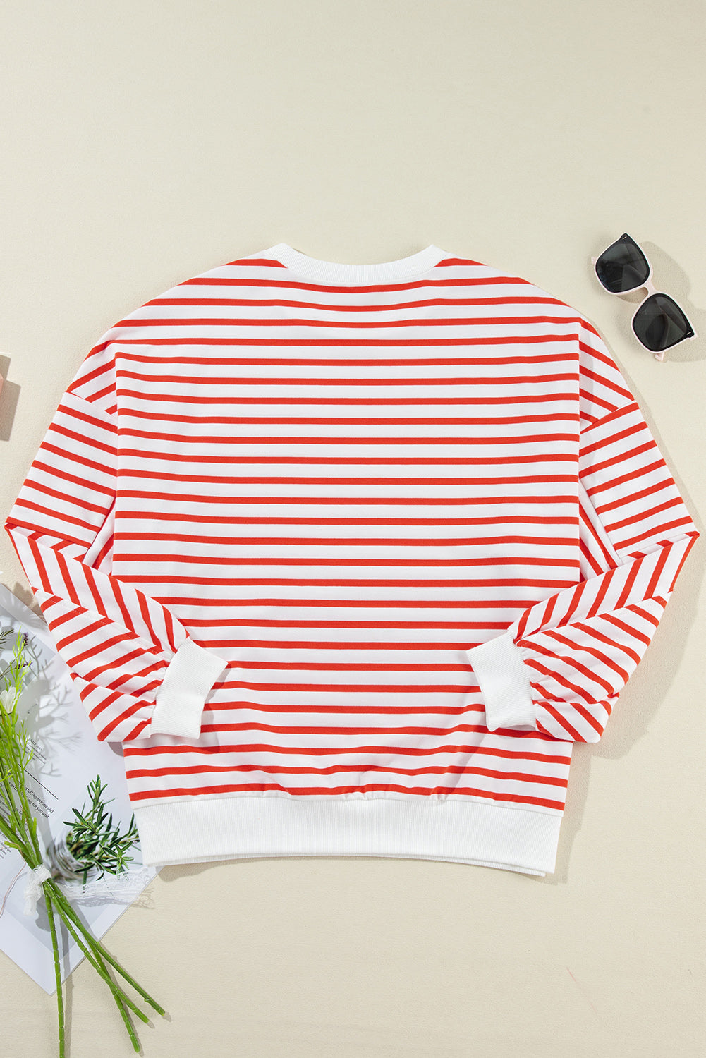 Orange Stripe Drop Shoulder Crew Neck Loose Sweatshirt Sweatshirts & Hoodies JT's Designer Fashion