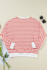 Orange Stripe Drop Shoulder Crew Neck Loose Sweatshirt Sweatshirts & Hoodies JT's Designer Fashion