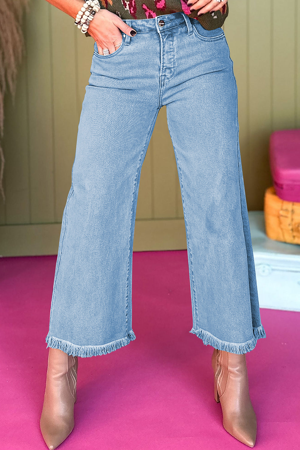 Myosotis Acid Washed High Rise Cropped Wide Leg Jeans Myosotis 50%Cotton+26%Polyester+22%Lyocell+2%Elastane Jeans JT's Designer Fashion