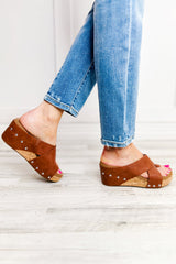 Chestnut Toe Ring Cross Cutout Studded Wedge Slippers Slippers JT's Designer Fashion