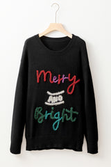 Black Tinsel Merry and Bright Graphic Christmas Sweater Sweaters JT's Designer Fashion