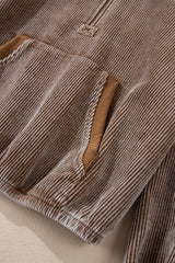 Chestnut Half Zipper Kangaroo Pocket Drawstring Corduroy Hoodie Sweatshirts & Hoodies JT's Designer Fashion