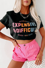 Black EXPENSIVE&DIFFICULT Graphic Tee Black 95%Polyester+5%Elastane Graphic Tees JT's Designer Fashion