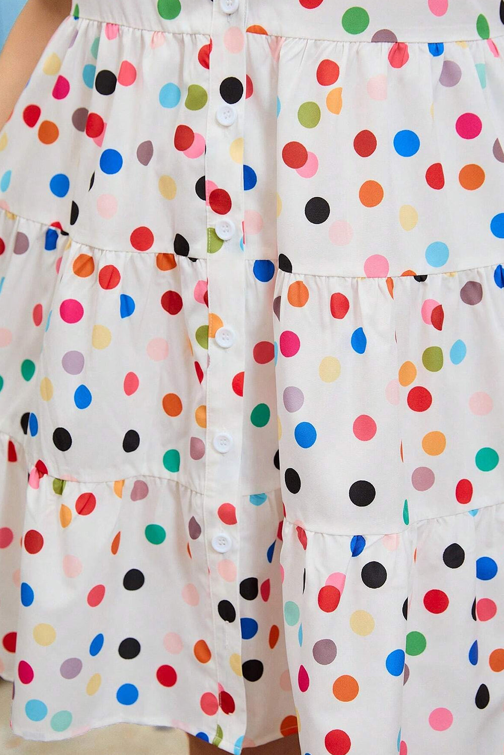 White Polka Dot Print Bubble Sleeve Button Up Plus Size Shirt Dress Plus Size Mini Dresses JT's Designer Fashion