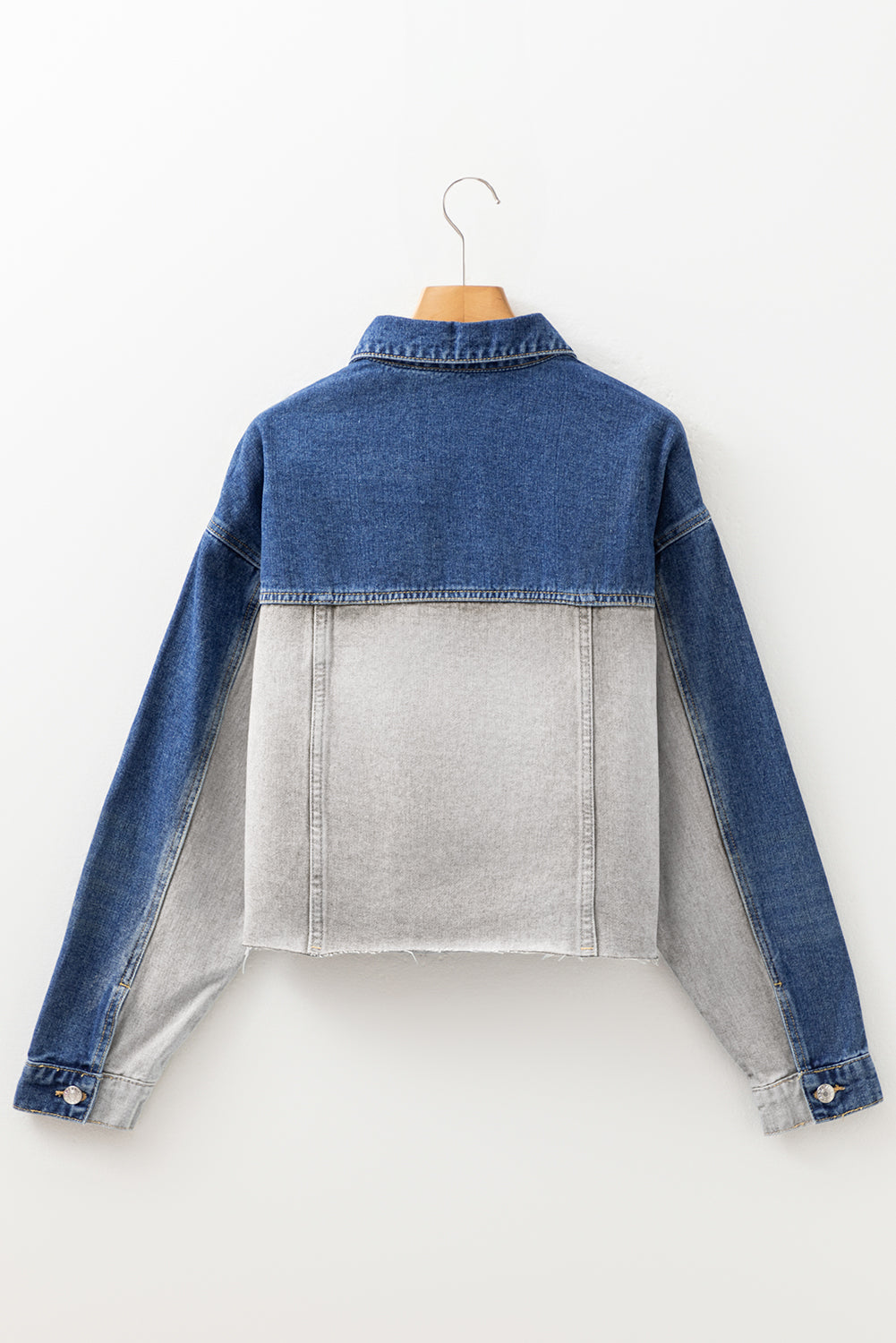 Dusk Blue Color Block Patchwork Flap Detail Distress Denim Jacket Denim Jackets JT's Designer Fashion