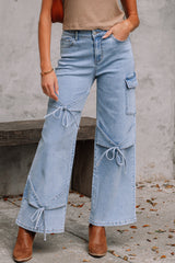 Beau Blue Bowknot Decor Boyfriend Cargo Jeans Jeans JT's Designer Fashion
