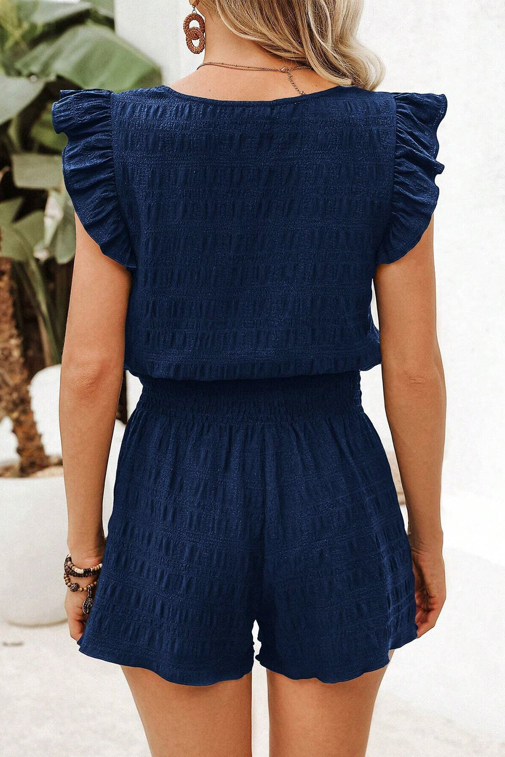 Dirty blue Textured Square Neck Top and Shirred High Waist Shorts Set Short Sets JT's Designer Fashion