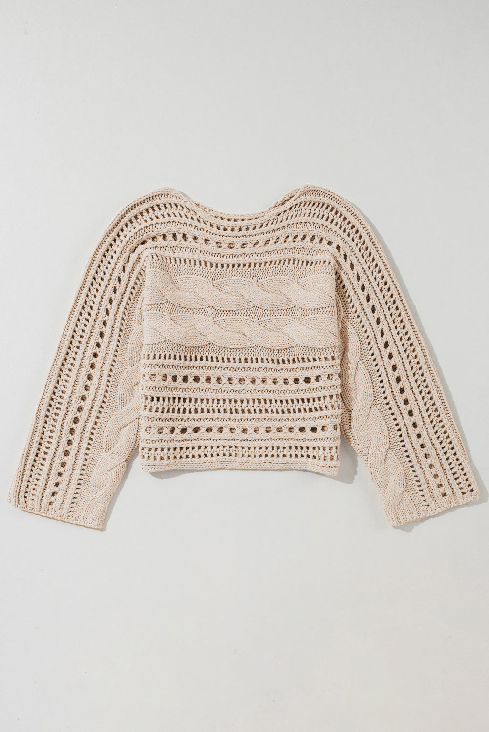 Smoke Gray Hollow-out Cable Knit Cropped Sweater Sweaters JT's Designer Fashion