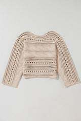 Smoke Gray Hollow-out Cable Knit Cropped Sweater Sweaters JT's Designer Fashion