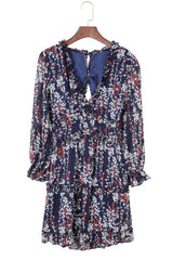 Blue Ruffle Detailing Open Back Floral Dress Floral Dresses JT's Designer Fashion