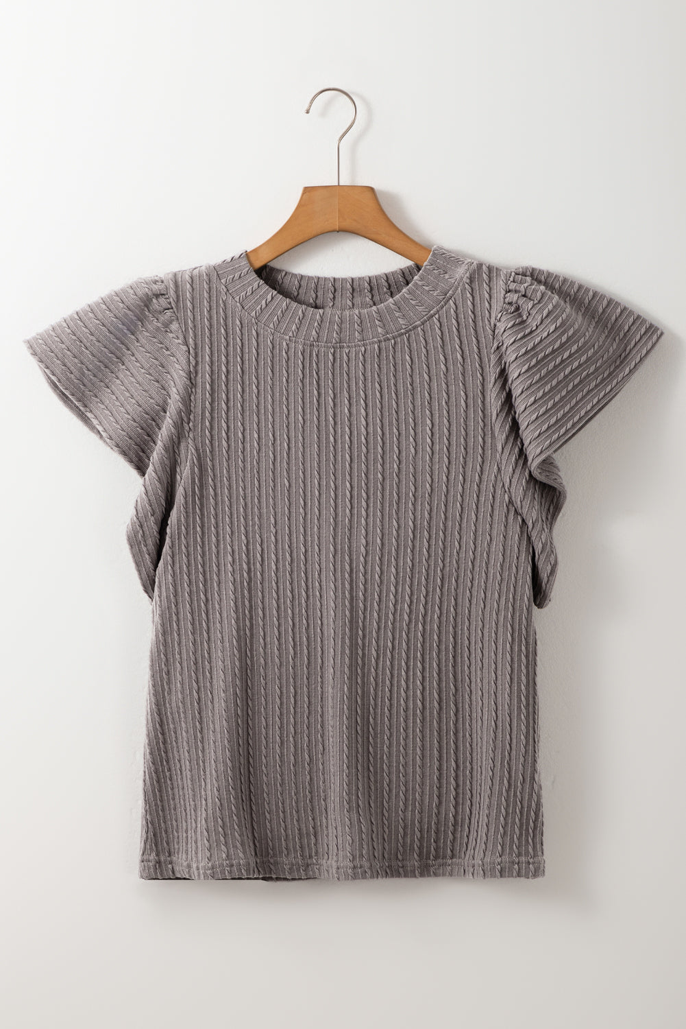 Sleet Solid Color Textured Flutter Sleeve Top Blouses & Shirts JT's Designer Fashion